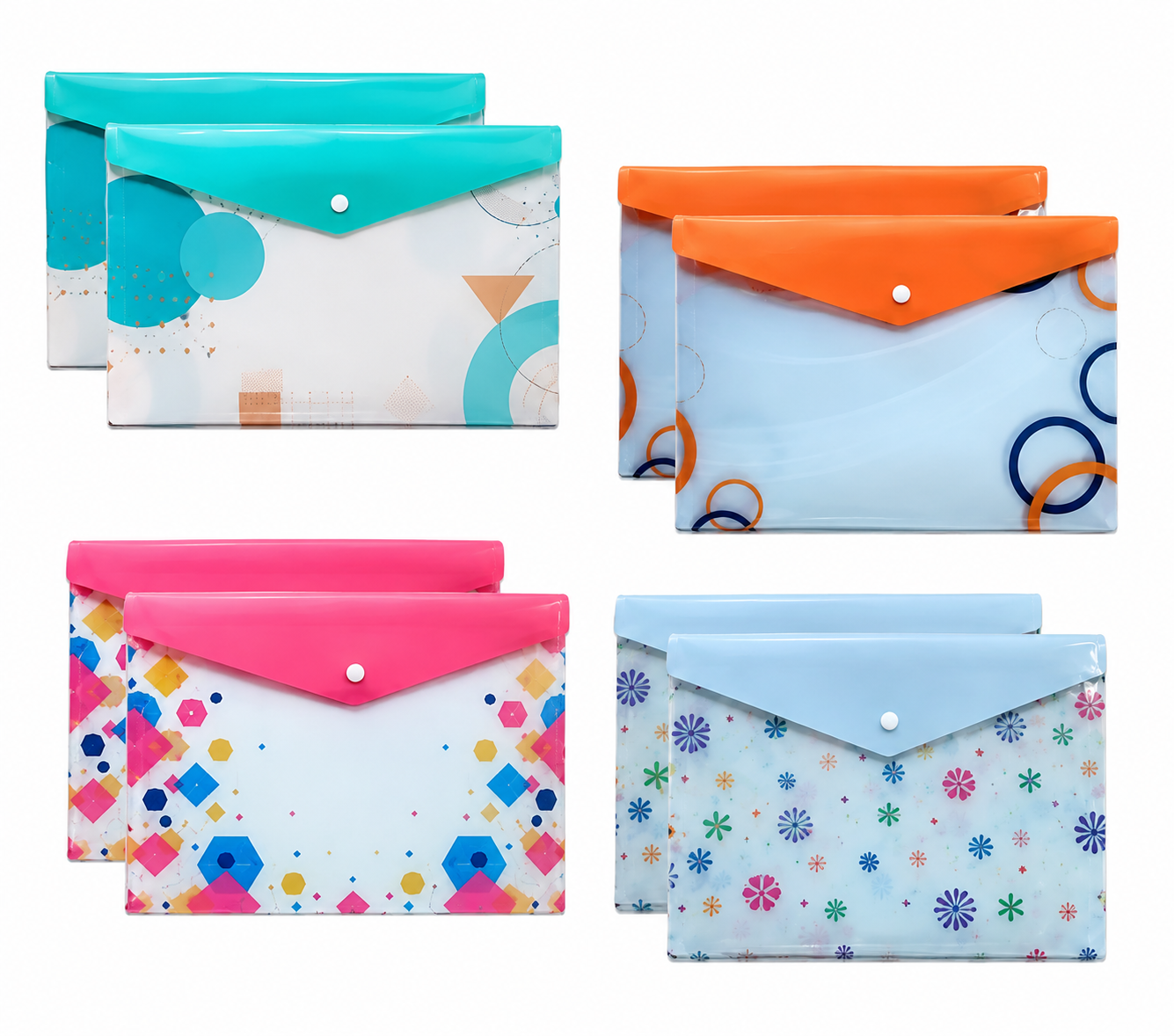 SAYA Kids Assorted Theme My Clear Bag FS Size (SY252F) – Transparent Document Folder with Snap Button Closure | Durable Waterproof Plastic Storage Pouch | Pack of 12