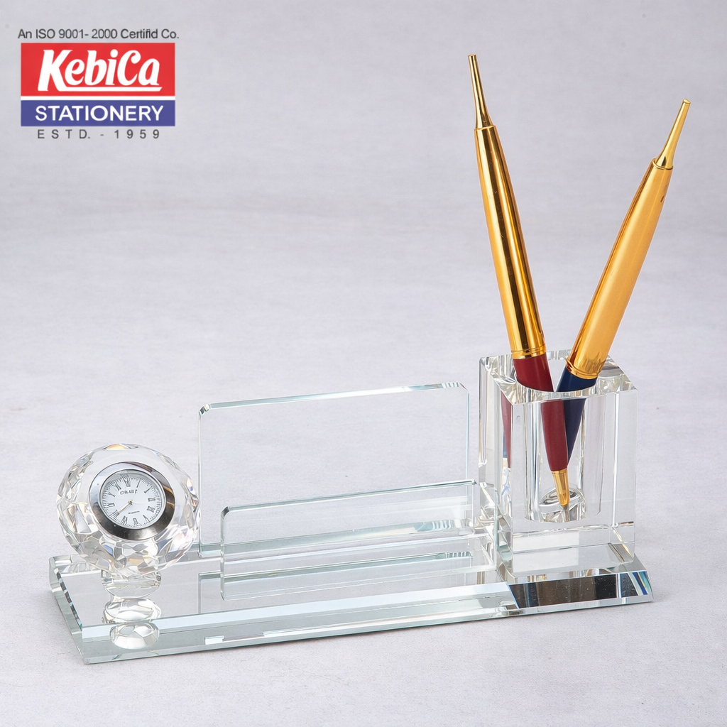 KEBICA Crystal Desk Organizer with Clock,