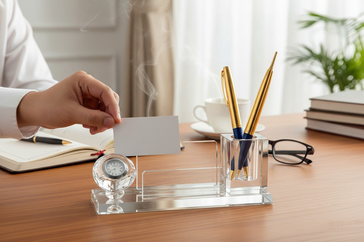 KEBICA Crystal Desk Organizer with Clock,