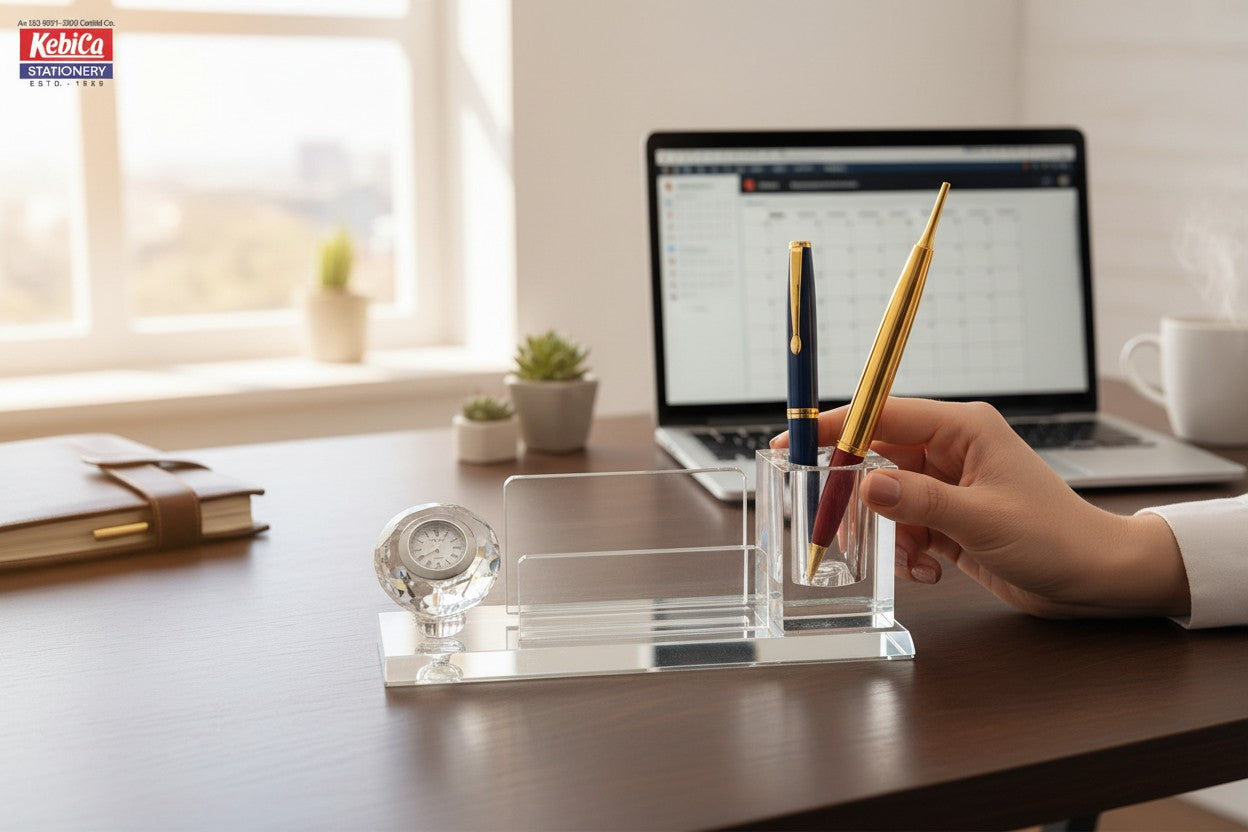 KEBICA Crystal Desk Organizer with Clock,