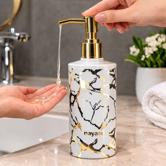 Nayasa Marble Soap Dispenser with Gold Pump | Refillable Handwash Bottle