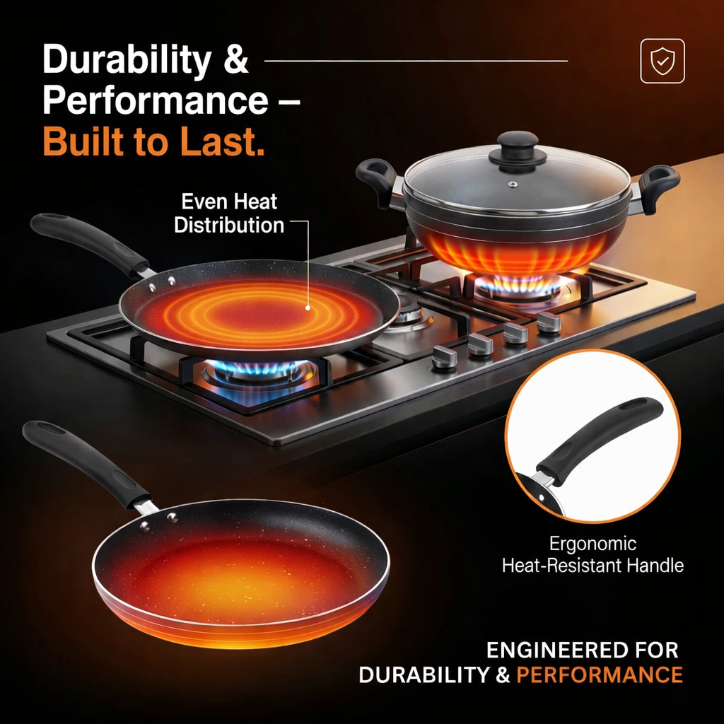 Skyline Non-Stick Cookware Set, 240mm Frying Pan, 280mm Dosa Tawa & 240mm Kadhai VTL - 8700