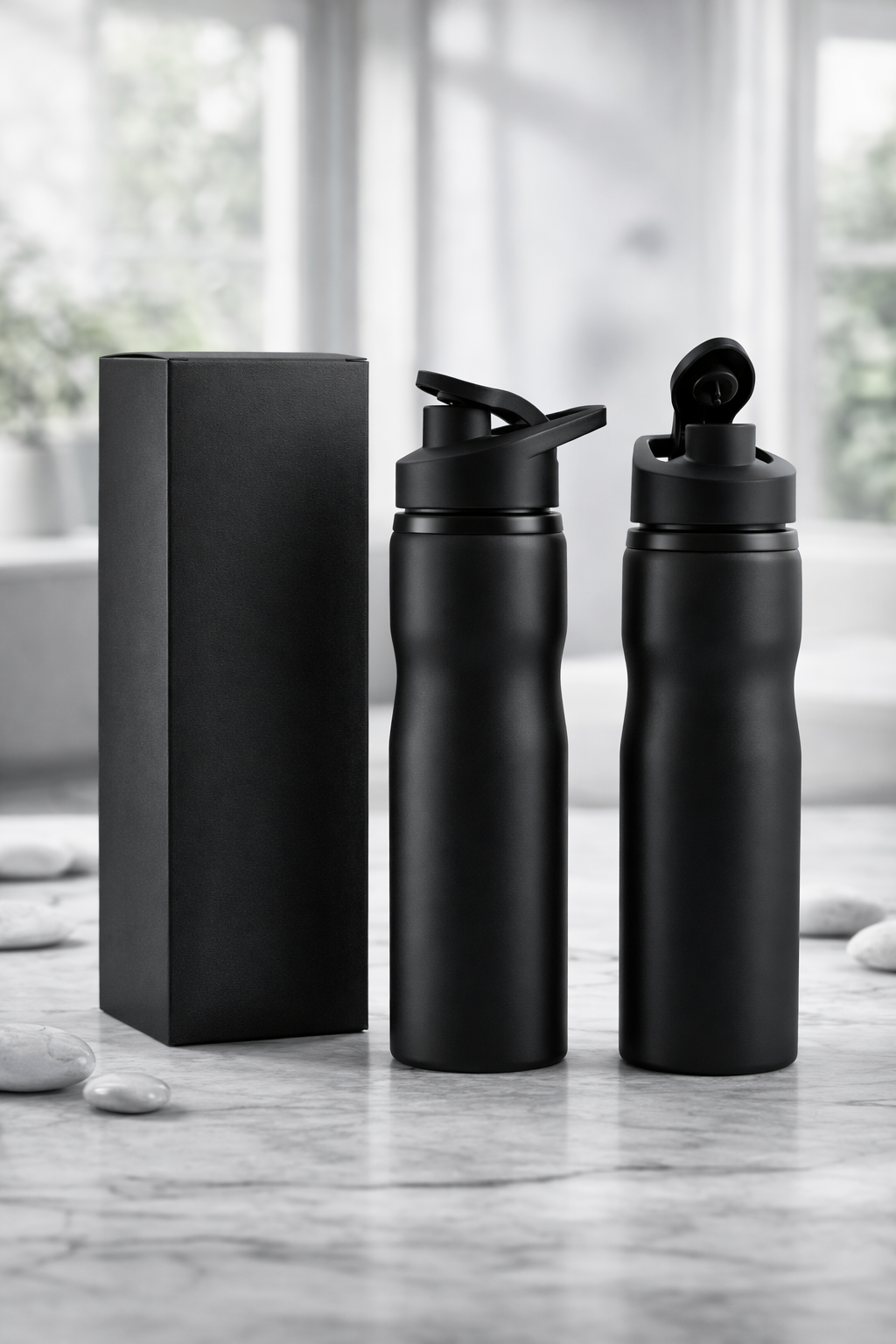 SCOFFCO Stainless Steel Water Bottle 750ml – Matte Black & Matte White, Single Wall, Leakproof Flip Cap, Durable & Lightweight  SS750MLMATT