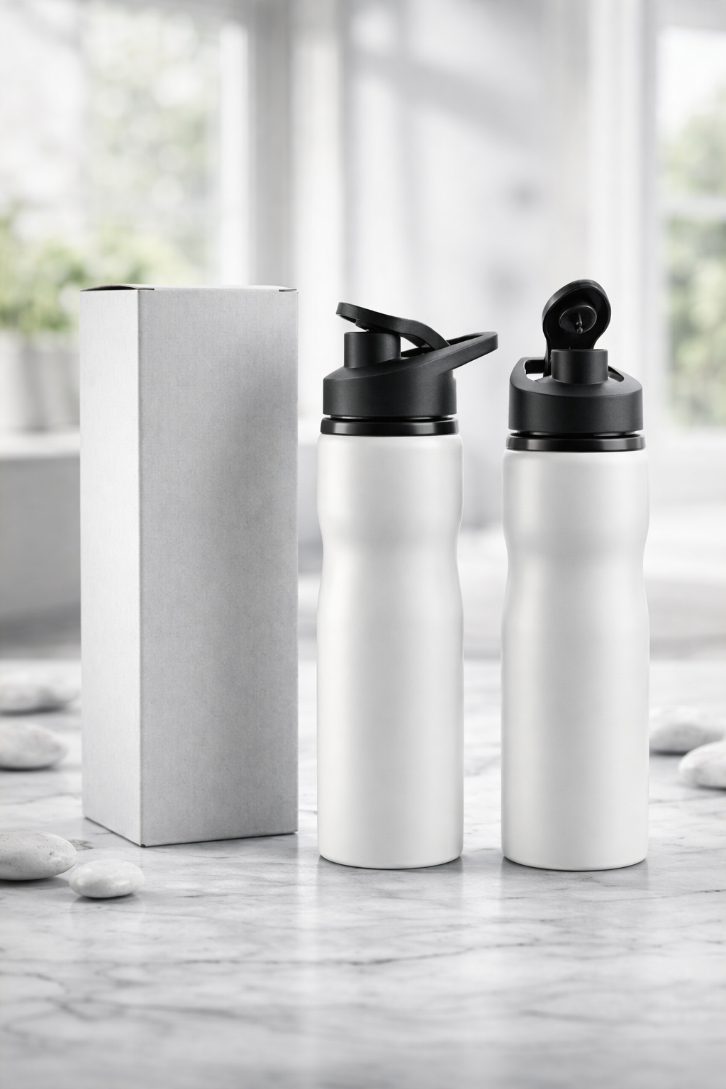 SCOFFCO Stainless Steel Water Bottle 750ml – Matte Black & Matte White, Single Wall, Leakproof Flip Cap, Durable & Lightweight  SS750MLMATT