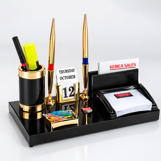 KEBICA Premium Wooden Desk Organizer Set with Pen Stand, Calendar & Memo Holder – Elegant Office Table Accessory