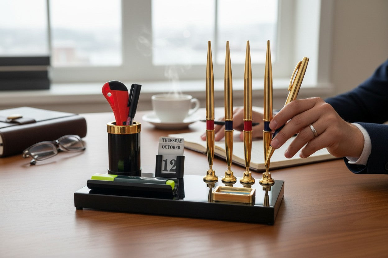 Premium 4 Pen Desk Organizer with Calendar & Utility Holder (Model 1430N) ✨🖊️