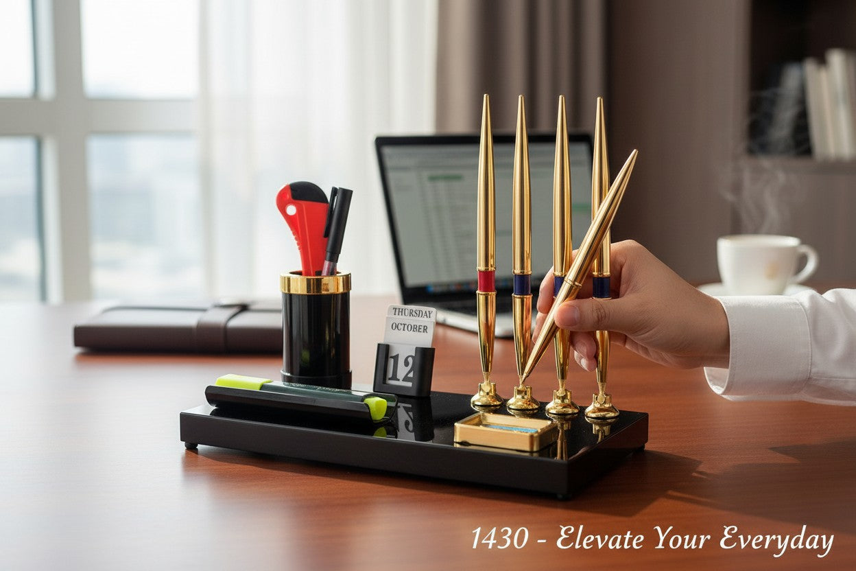 Premium 4 Pen Desk Organizer with Calendar & Utility Holder (Model 1430N) ✨🖊️