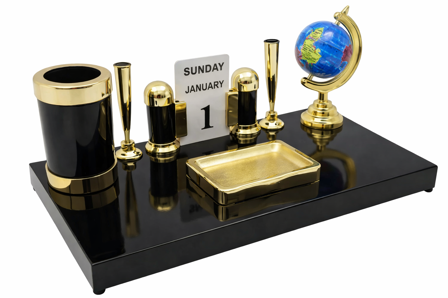 Premium Desk Organizer Set with Globe, Calendar & Pen Holders | Elegant Office Table Set