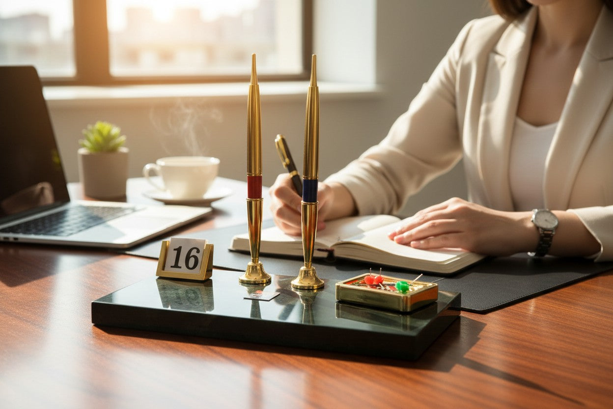 Kebica Premium Executive Desk Pen Stand 1436 - 8.25" x 4" | Decorative Pen Stand (2 Pen Holder with Date)