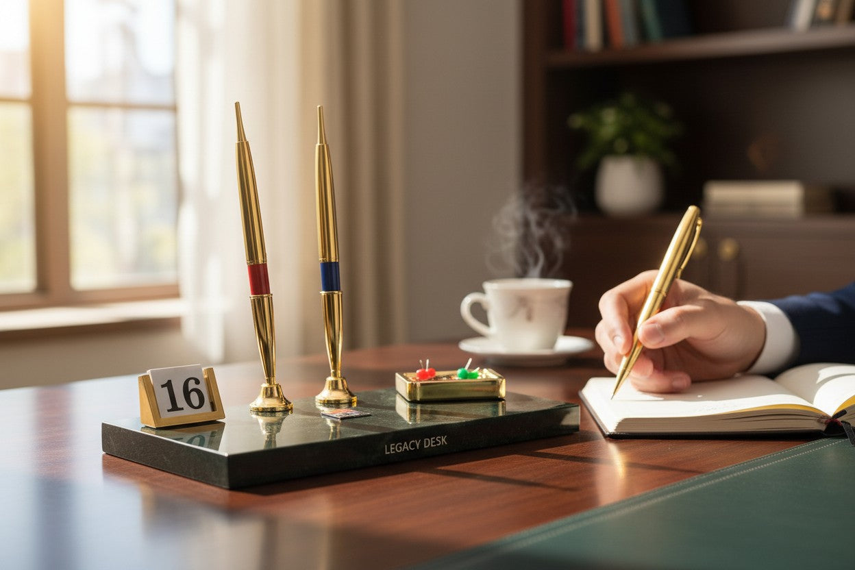 Kebica Premium Executive Desk Pen Stand 1436 - 8.25" x 4" | Decorative Pen Stand (2 Pen Holder with Date)