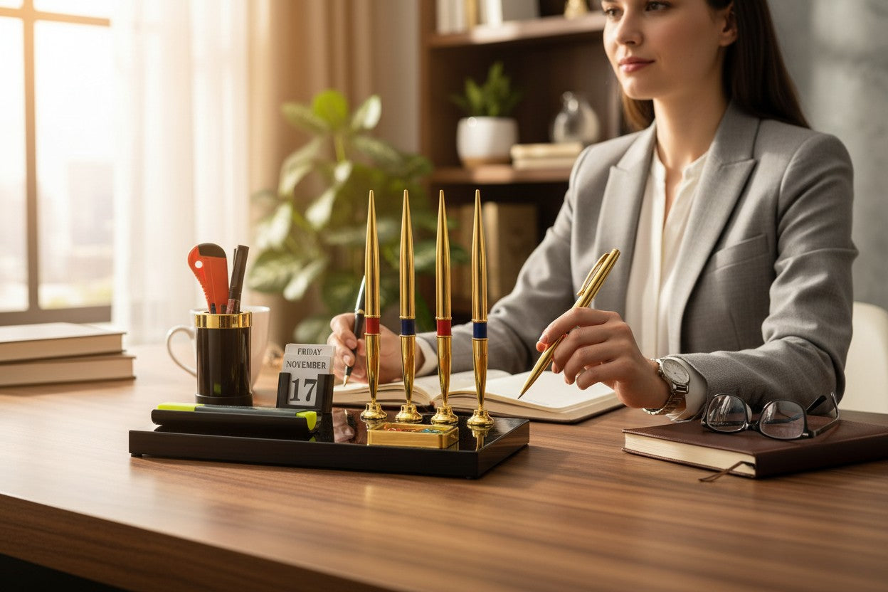 Kebica 4 Pen Executive Desk Organizer with Calendar & Utility Tray 1430 4 PEN - 5.5" x 10.5"