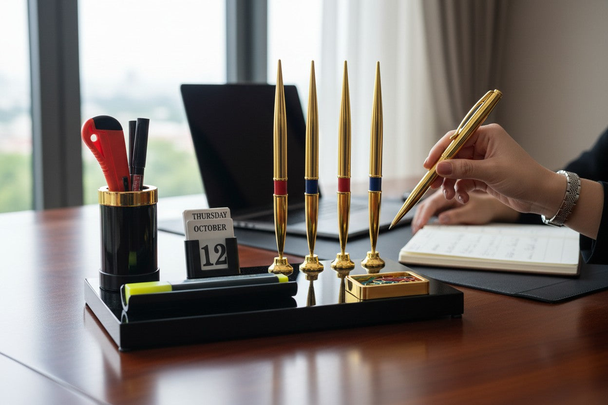 Kebica 4 Pen Executive Desk Organizer with Calendar & Utility Tray 1430 4 PEN - 5.5" x 10.5"