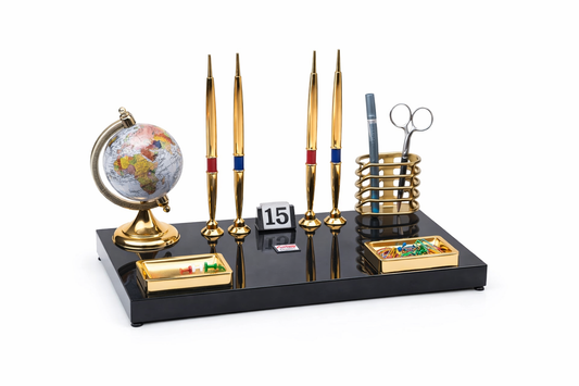 Kebica Executive Desk Organizer with Globe Calendar & Utility Holders