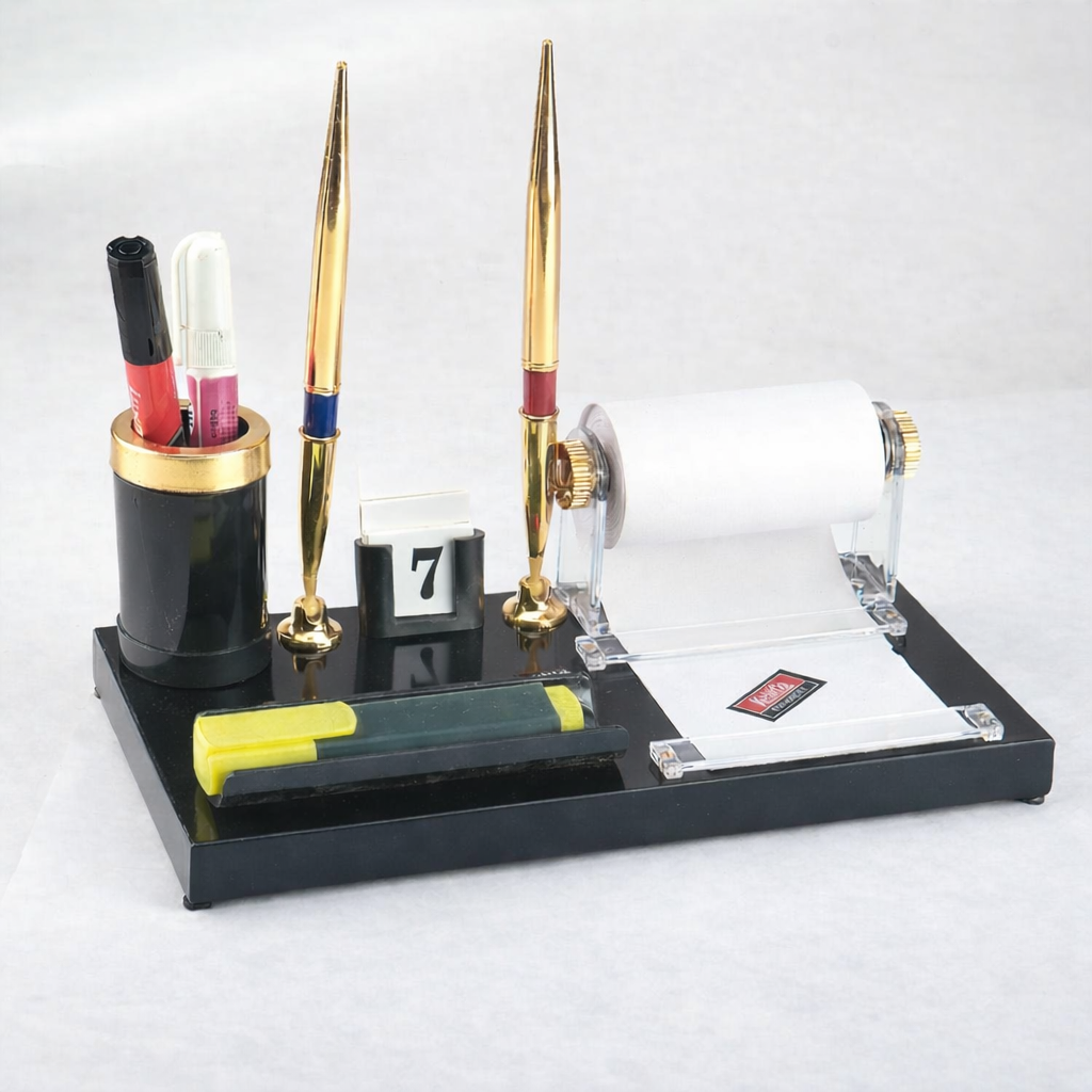 Kebica Decorative Pen Stand with 2 Pen Holder, Calendar for Office Table