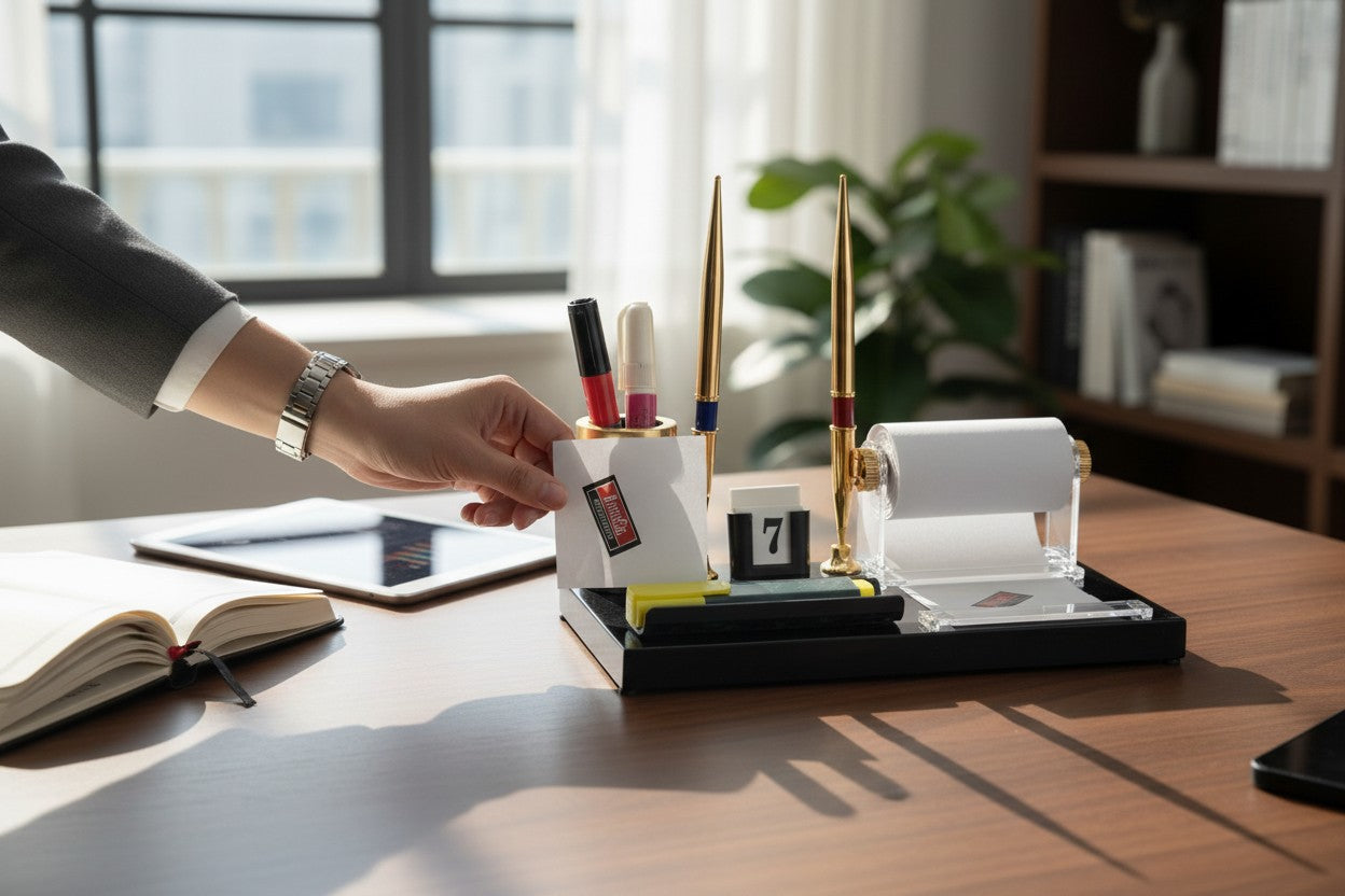 Kebica Decorative Pen Stand with 2 Pen Holder, Calendar for Office Table