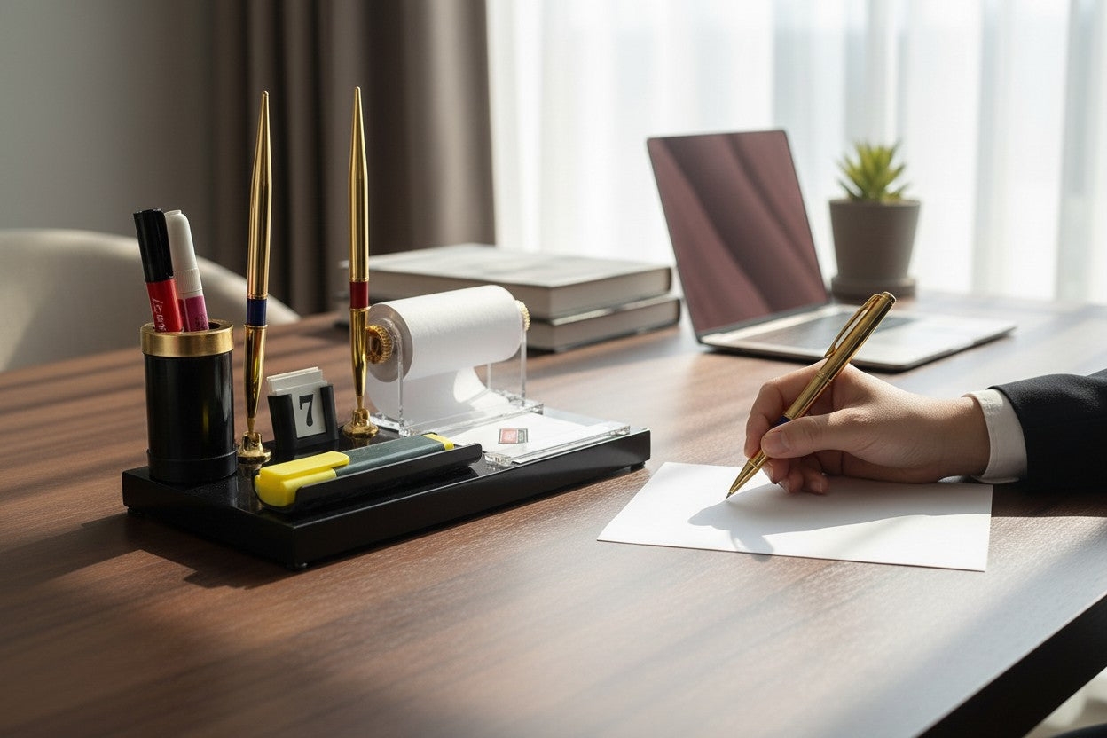 Kebica Decorative Pen Stand with 2 Pen Holder, Calendar for Office Table