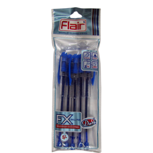 FLAIR Fx Ball Pen Pouch Pack | Soft Rubber Grip For Easy & Comfortable Holding | Low-Viscosity Quick Dry Ink Provides Smooth Writing | Pack of 5 Pens