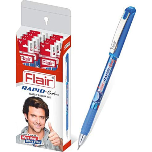 FLAIR Super Smooth Rapid Gel Pen | Tip Size 0.5 mm | Elegant Metal Clip With Soft Rubber Grip | WaterProof Ink For Smudge Free Writing | Ideal for School, Collage & Office | Blue Ink, Pack Of 1