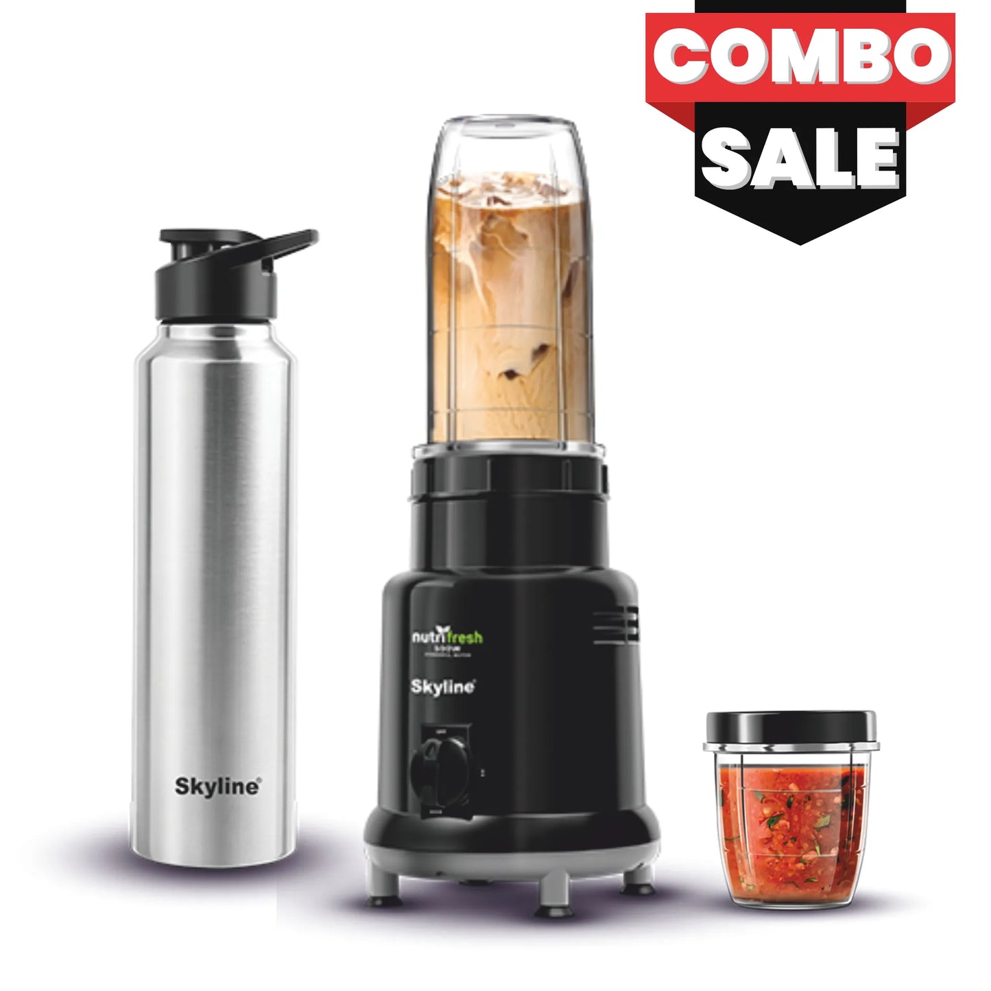 Skyline Nutri Fresh Mixer Grinder Combo | 2 Jars + Steel Bottle | 500W Powerful Motor | Multi-Purpose Kitchen Solution