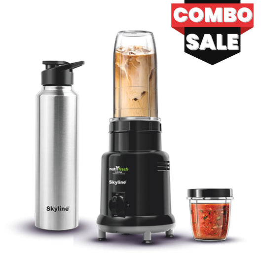 Skyline Nutri Fresh Mixer Grinder Combo | 2 Jars + Steel Bottle | 500W Powerful Motor | Multi-Purpose Kitchen Solution