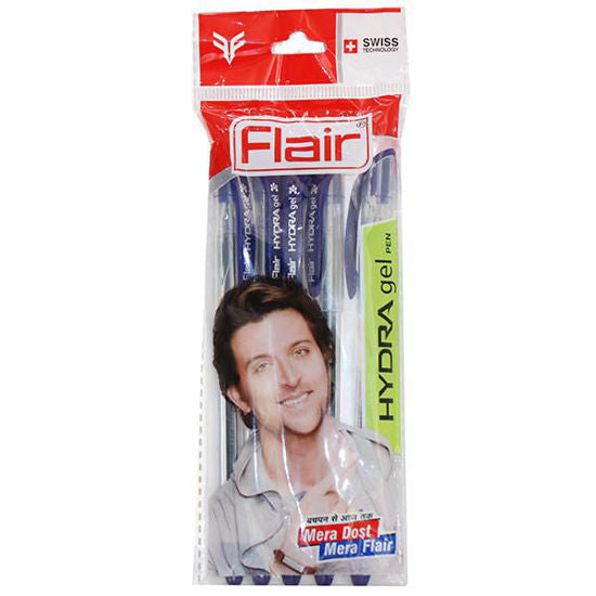 FLAIR Hydra Gel Pen Pouch Pack | Soft Rubber Grip For Easy & Comfortable Holding | Low-Viscosity Quick Dry Ink Provides Smooth Writing | Blue Ink, Pack of 5 Pens