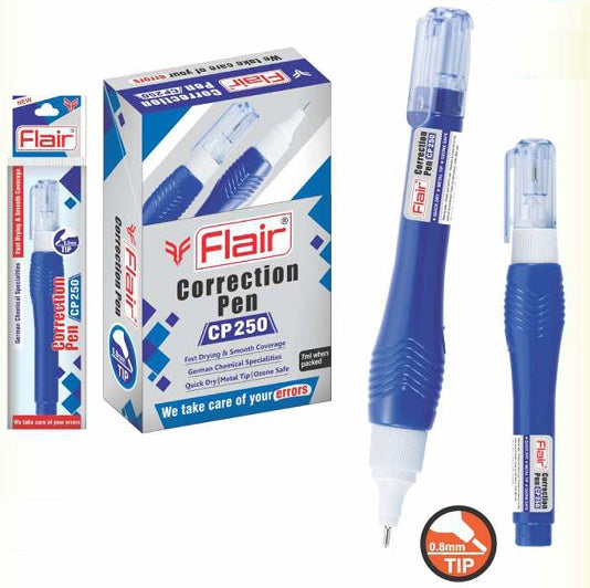 Flair Creative Series CP250, 100 Correction Pen Pouch Pack | 0.8 mm Needle Metal Tip | Fast Drying & Ozone Safe | Designed to Enhance Grip | Pack of 5