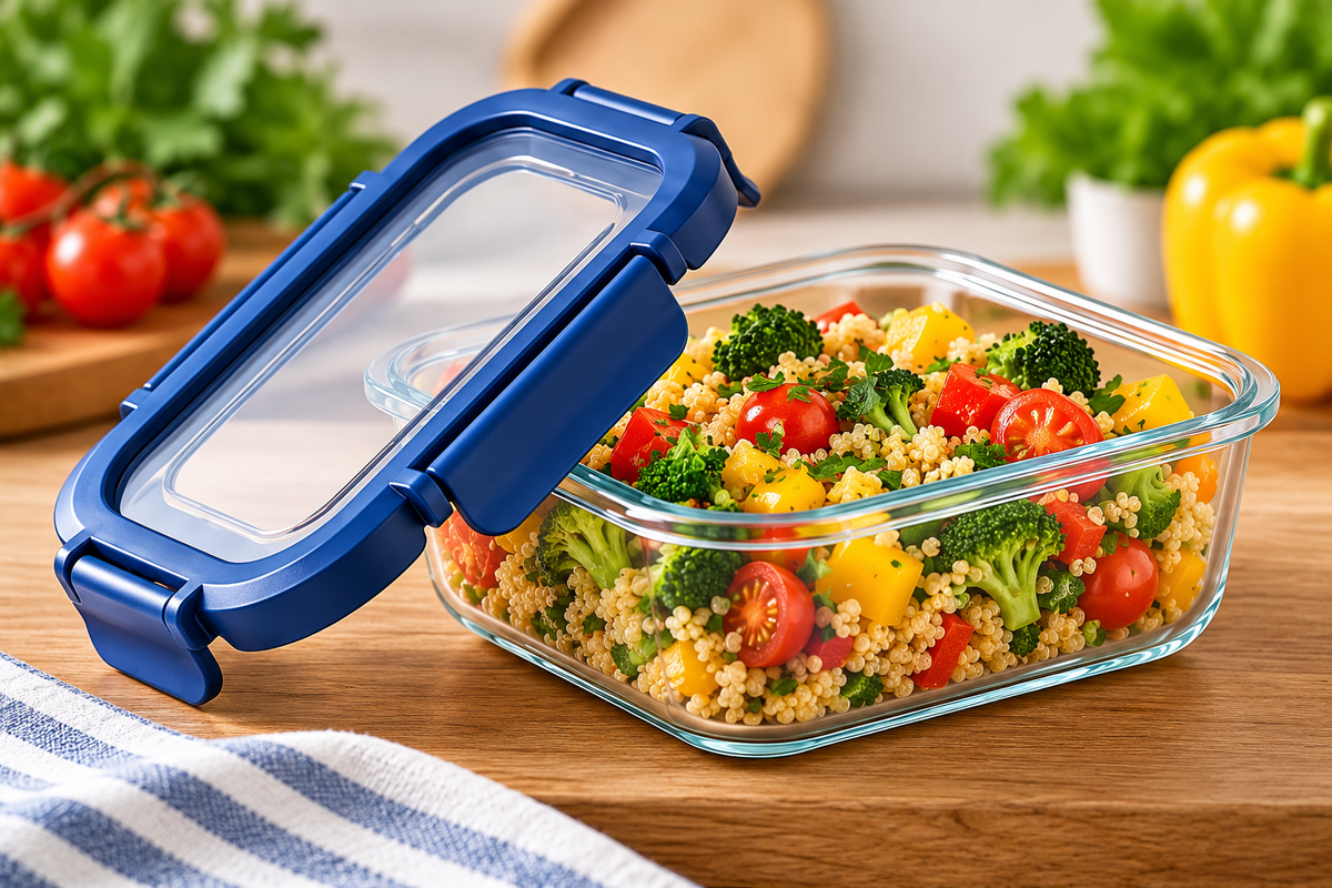 AAR Fresha Rectangle 640 ML Glass Food Storage Container with Airtight Locking Lid | Borosilicate Glass Container for Kitchen Storage