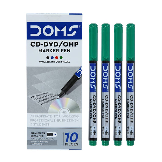 Doms Non-Toxic CD-DVD/OHP Marker Pen (GREEN SET OF 10 PCS)