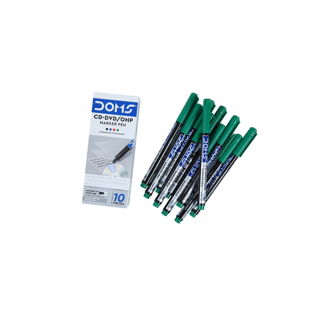 Doms Non-Toxic CD-DVD/OHP Marker Pen (GREEN SET OF 10 PCS)