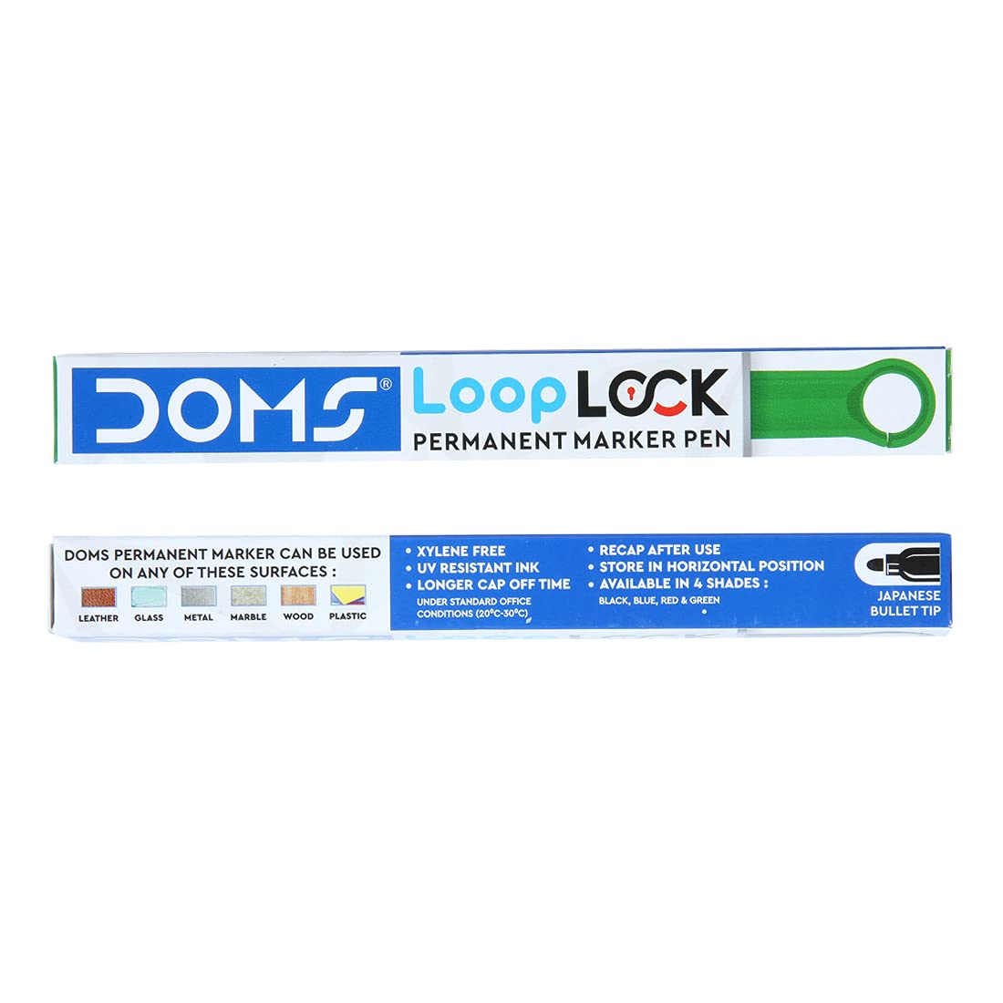 Doms Refilo Non-Toxic Hi-Tech Refillable Loop Lock Permanent Marker Pen (GREEN)