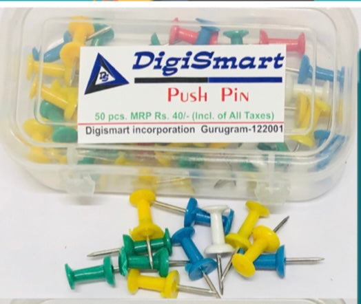 DIGISMART* Push Pins Tacks | Heavy-Duty Notice Board Pins | Thumb Pin 50 pcs (Multicolor)