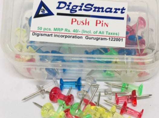 DIGISMART* Push Pins Tacks | Heavy-Duty Notice Board Pins | Thumb Pin 50 pcs (Multicolor)