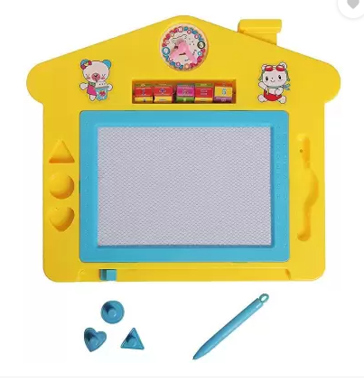 AMKAY House Shape Writing and Drawing Magic Board (Doodle) for Kids with Pen And 3 Shape Stamps  (Yellow)