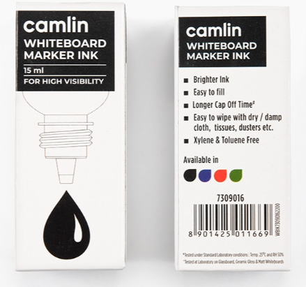 Camlin | Black, Blue, Red, Green | Whiteboard Marker Ink Individual bottle | 15 ml | Shade