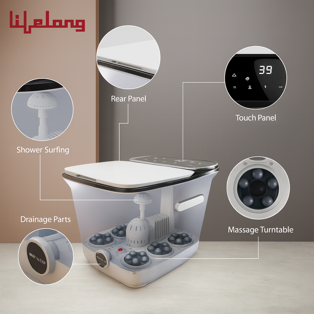 Lifelong Premiun Foot Spa Massager Machine For Pain Relief & Relaxation - Portable & Automatic Foot Spa - Leg Massager Pedicure Tub With Bubble,6 Massage Roller,Heat For Home Comfort & Wellness