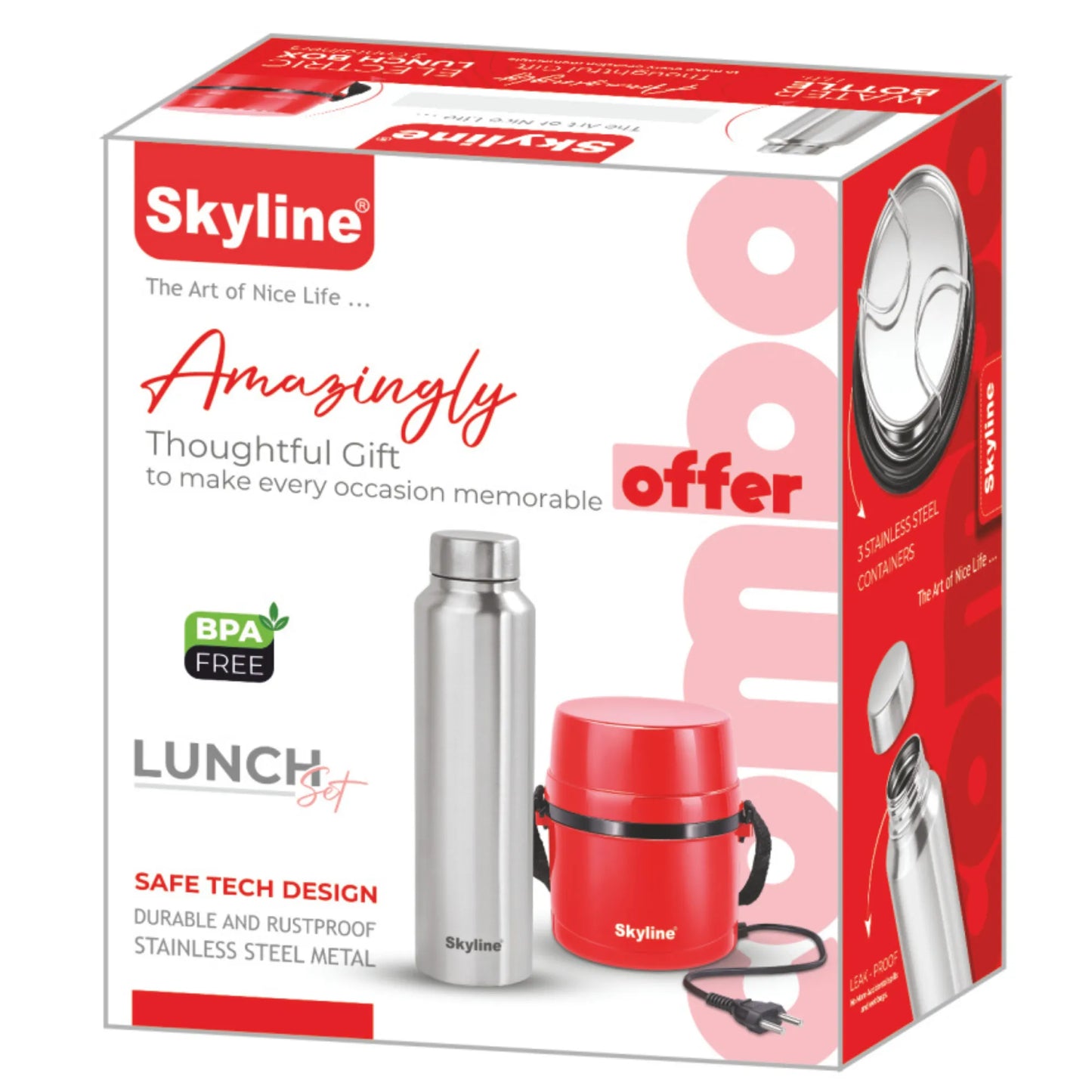 Skyline Lunch Combo: Electric Lunch Box & Stainless Steel Bottle – Your Perfect Mealtime Partner