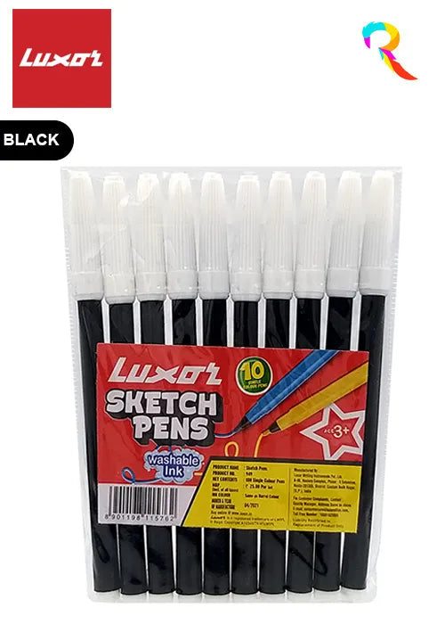 Luxor Sketch Pens – Black (Pack of 10 Pieces)