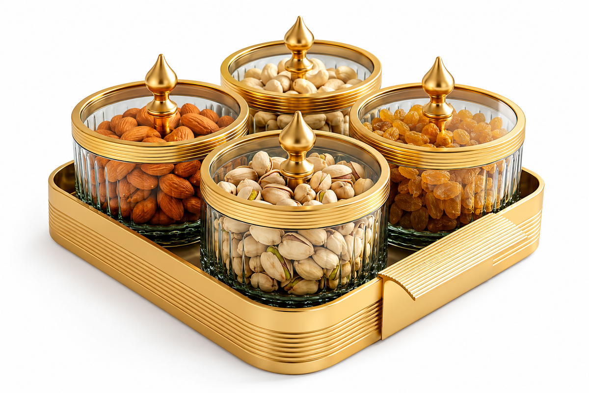 AAR Amber 4 Jar Dry Fruit Set for Kitchen & Dining | Elegant Storage Jars for Dry Fruits, Nuts, Snacks, Candies & Mouth Freshener | Decorative Countertop Organizer