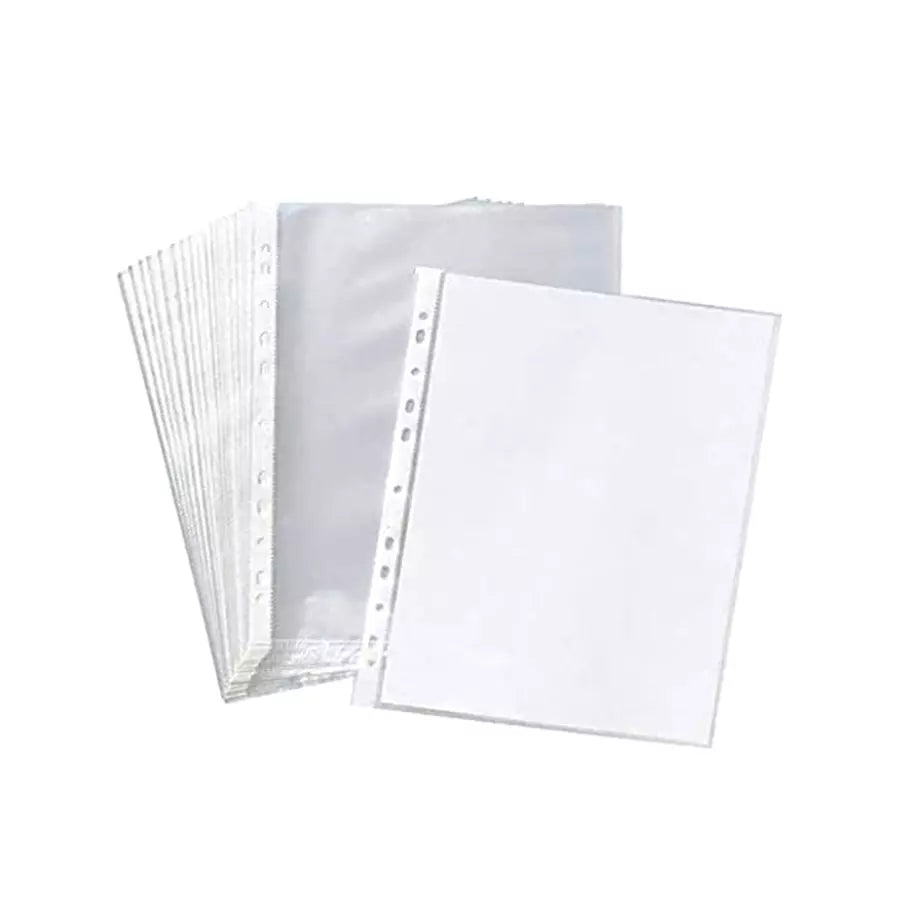 SHEET PROTECTOR (PACK OF 1 )50Pcs Transparent A4 Size Document Sleeves 200 Micron Thickness Leaf Waterproof Clear Sheet Protector 11 Holes Punched Ring Files