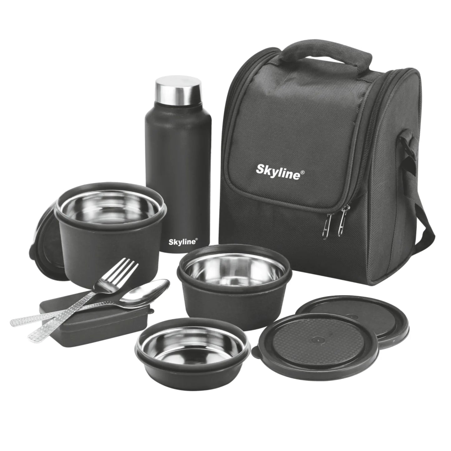 Skyline Office Lunch Box Set | All-in-One 3-Piece Microwave Safe Containers + Pickle Box, Steel Bottle & Insulated Bag MULTICOLOUR