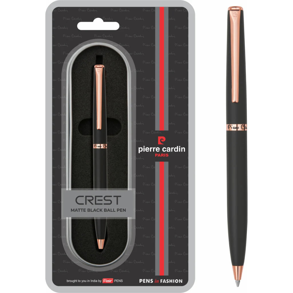 Pierre Cardin Crest Matte Black Finish Exclusive Ball Pen - Blue, Pack Of 1