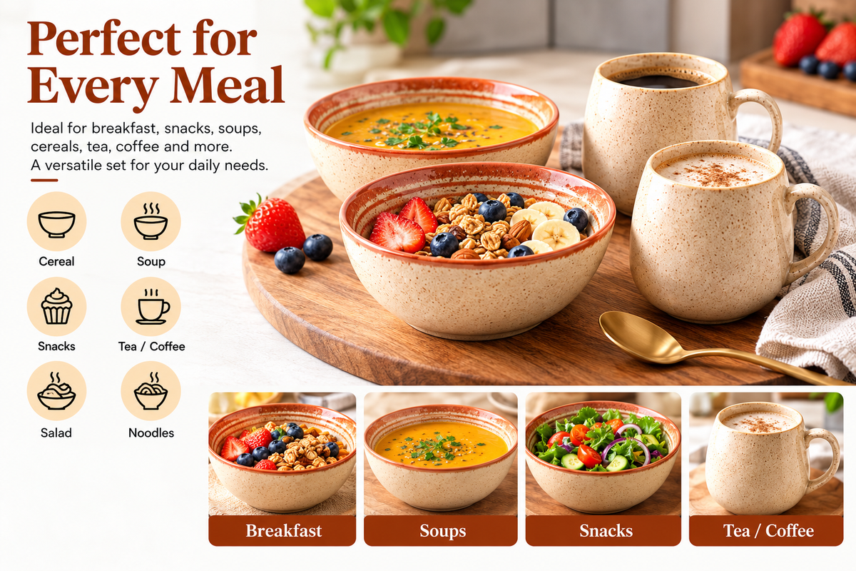 AAR Bella Bowl and Mug Set | Stylish Kitchen & Dining Set | Elegant Design for Everyday Use, Serving and Gifting