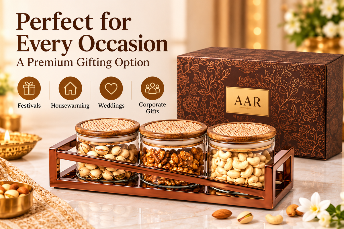 AAR Metalica 3 Jar Rectangular Dry Fruit Set for Kitchen & Dining | Stylish Storage Jars for Dry Fruits, Nuts, Snacks, Candies & Mouth Freshener | Decorative Table Organizer