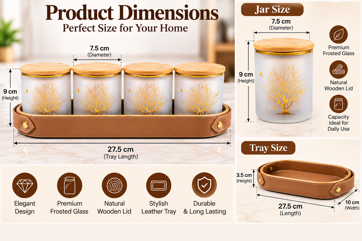 AAR Delight 4 Jar Dry Fruit Set for Kitchen & Dining | Elegant Storage Jars for Dry Fruits, Nuts, Snacks, Candies & Mouth Freshener | Decorative Kitchen Countertop Organizer