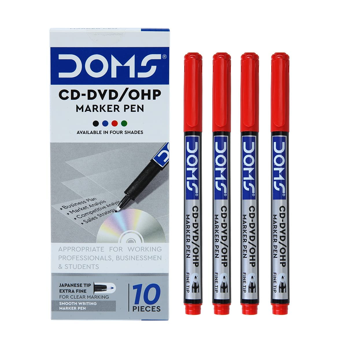 Doms Non-Toxic CD-DVD/OHP Marker Pen (RED SET OF 10 PCS)