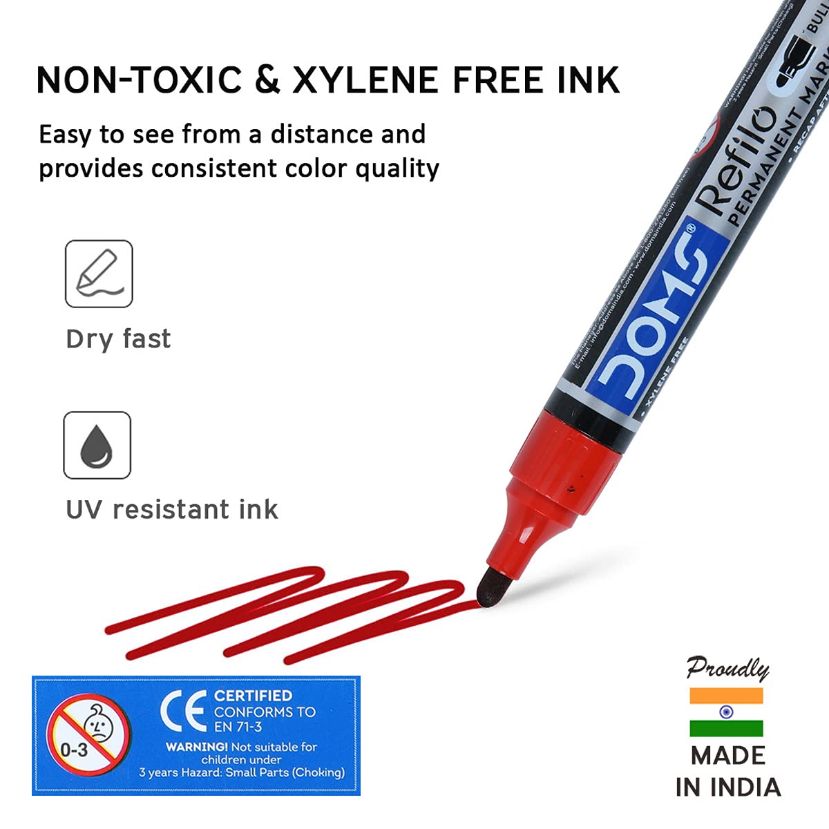 Doms Refilo Non-Toxic Hi-Tech Refillable Permanent Marker Pen (RED)