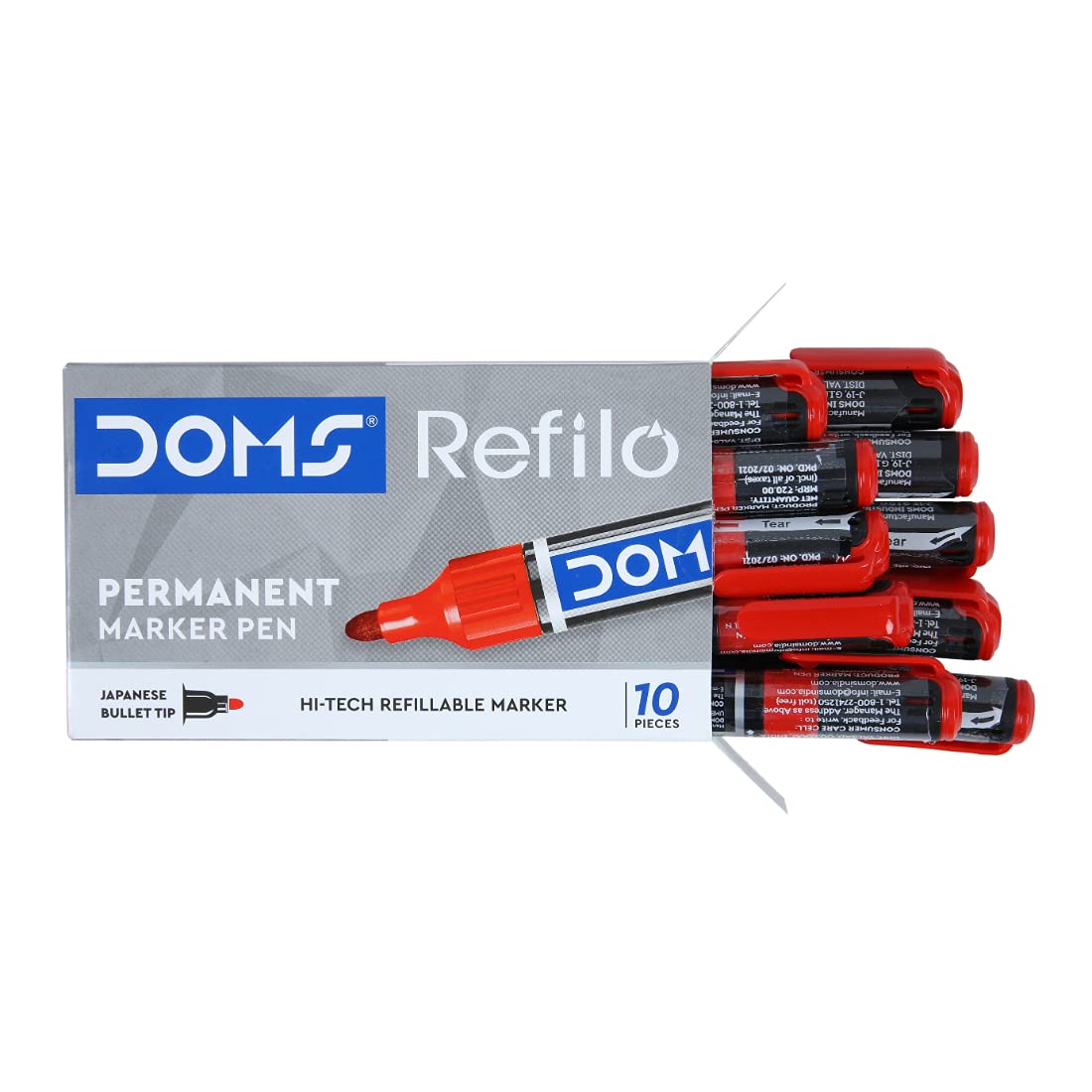 Doms Refilo Non-Toxic Hi-Tech Refillable Permanent Marker Pen (RED)