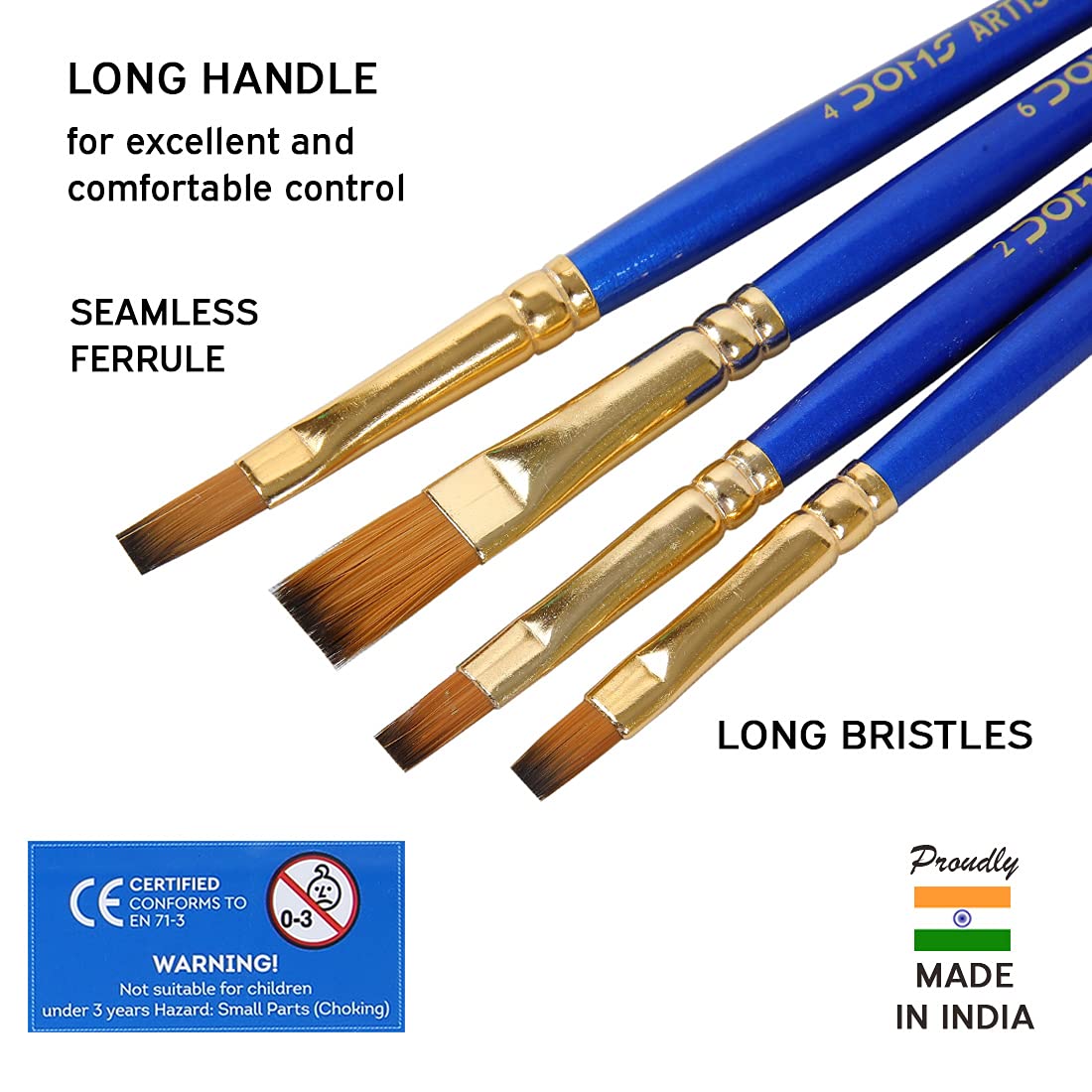 Doms Artistic Synthetic Flat SR 1 Paint Brush Set (Set of 10 Pcs) | Long Handle with Seamless Ferrule & Long Bristales | Soft & Easy to Clean | Comfortable, Sturdy & Light Weight Body | Pack of 1