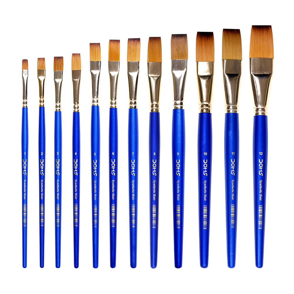 Doms Artistic Synthetic Flat SR 1 Paint Brush Set (Set of 10 Pcs) | Long Handle with Seamless Ferrule & Long Bristales | Soft & Easy to Clean | Comfortable, Sturdy & Light Weight Body | Pack of 1