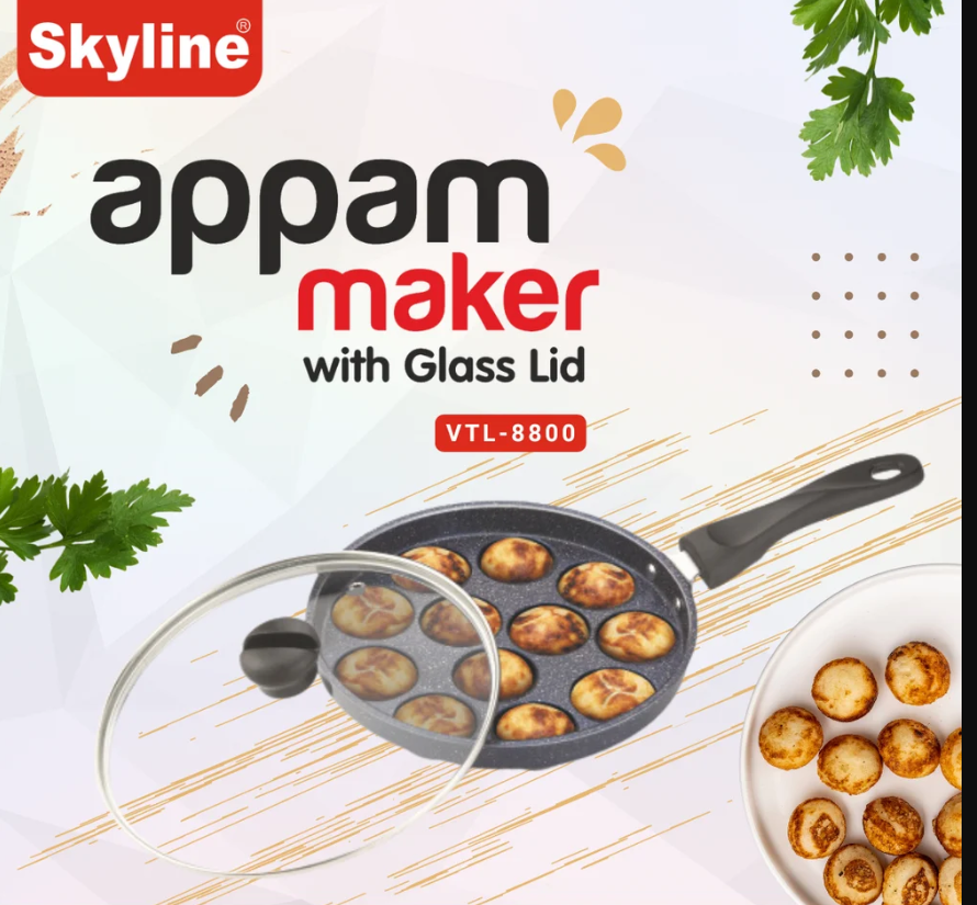 SKYLINE APPAM MAKER WITH GLASS LID 12 CUPS VTL8800